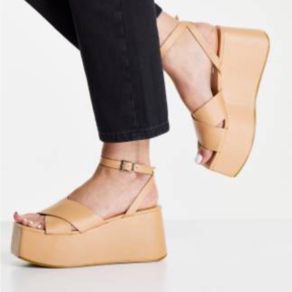 Public Desire Chunky Platform Ankle-Strap Sandal in Tan